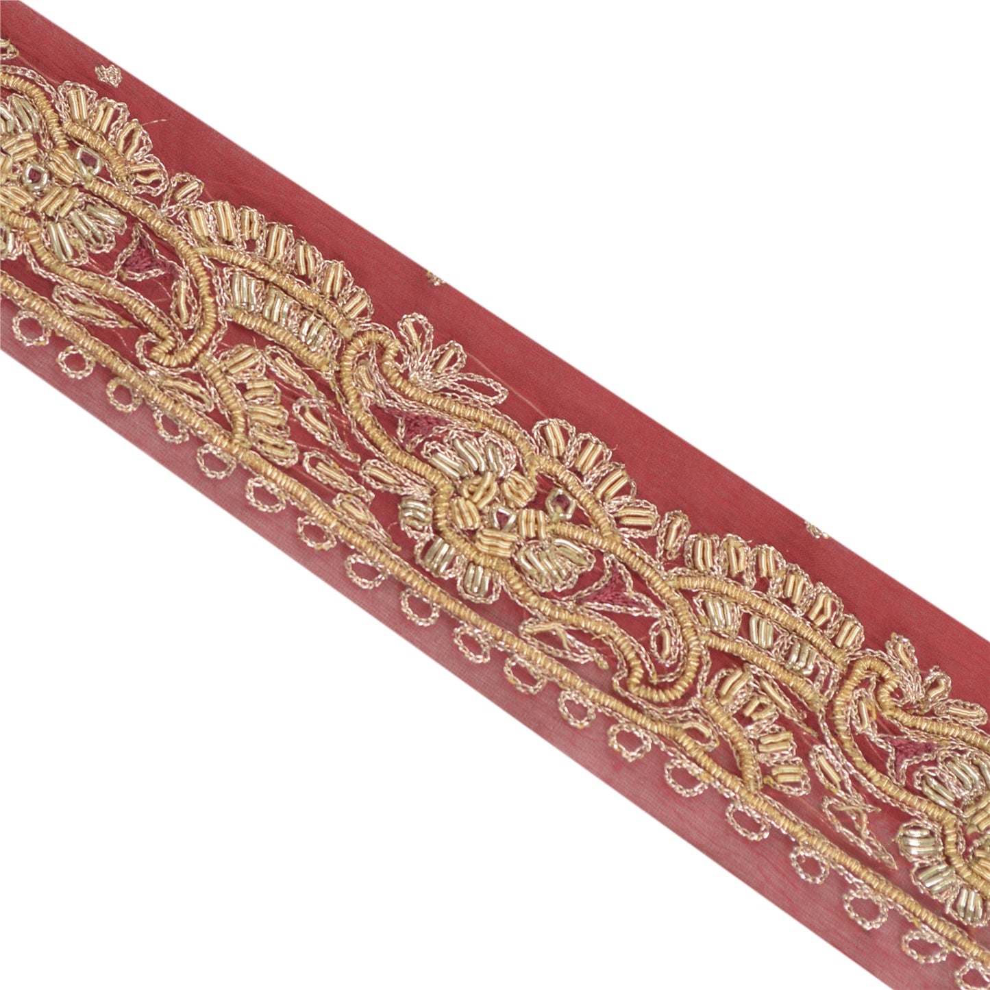 Sanskriti Vintage Sari Border Hand Beaded Craft 1 Yd Sewing Dark Red Trims Lace