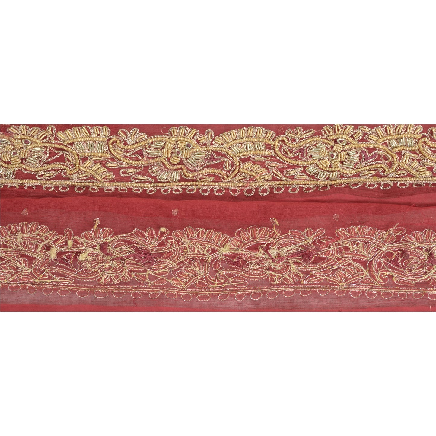Sanskriti Vintage Sari Border Hand Beaded Craft 1 Yd Sewing Dark Red Trims Lace