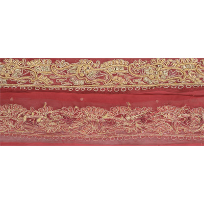 Sanskriti Vintage Sari Border Hand Beaded Craft 1 Yd Sewing Dark Red Trims Lace
