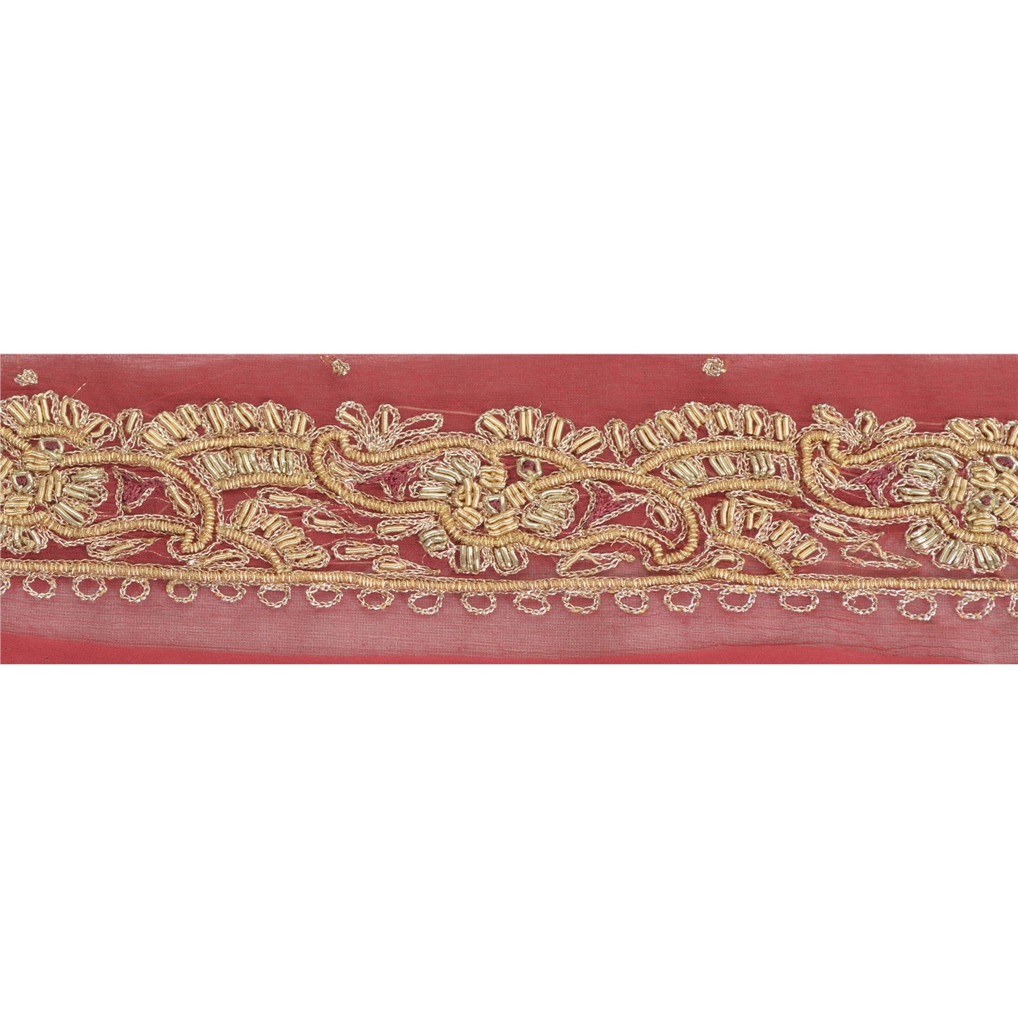 Sanskriti Vintage Sari Border Hand Beaded Craft 1 Yd Sewing Dark Red Trims Lace