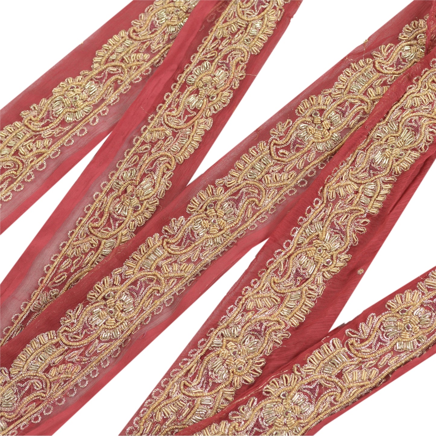 Sanskriti Vintage Sari Border Hand Beaded Craft 1 Yd Sewing Dark Red Trims Lace