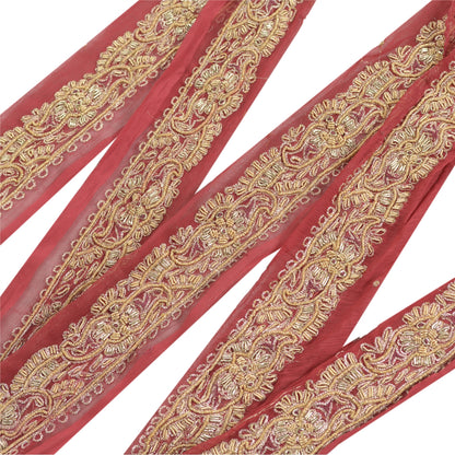 Sanskriti Vintage Sari Border Hand Beaded Craft 1 Yd Sewing Dark Red Trims Lace