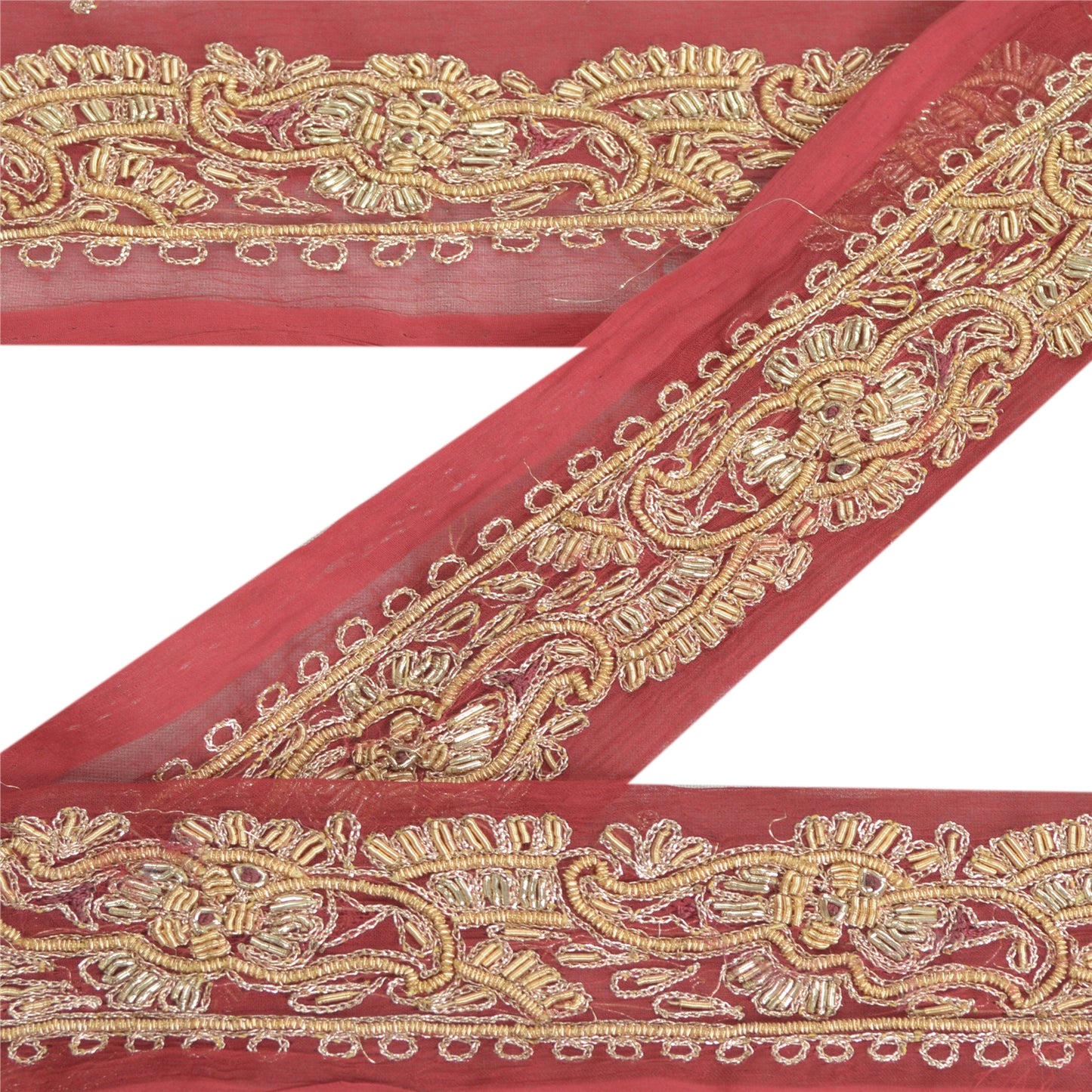 Sanskriti Vintage Sari Border Hand Beaded Craft 1 Yd Sewing Dark Red Trims Lace