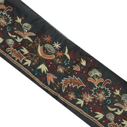 Sanskriti Vintage Sari Border Hand Beaded Craft 1 Yd Sewing Black Trims Lace