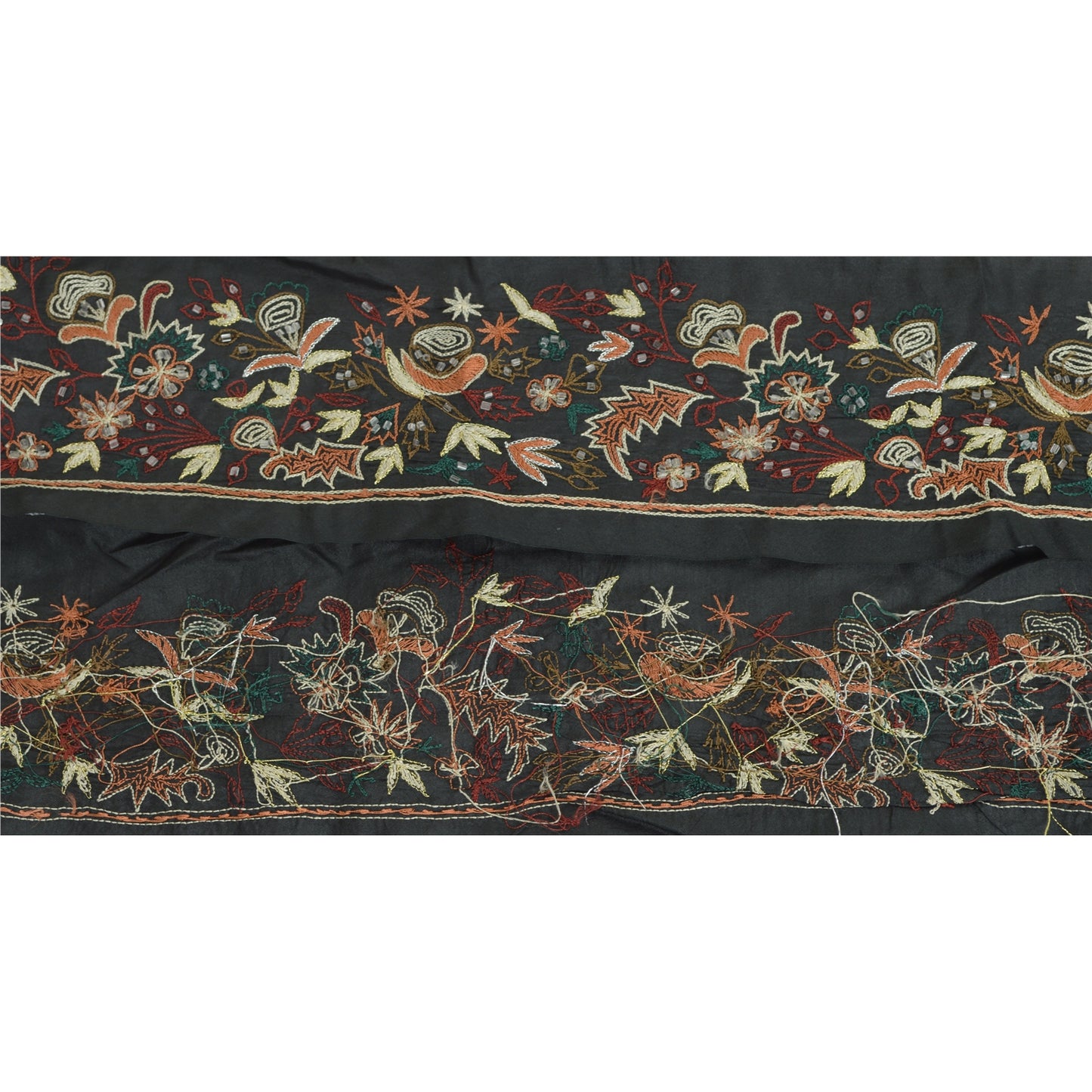 Sanskriti Vintage Sari Border Hand Beaded Craft 1 Yd Sewing Black Trims Lace