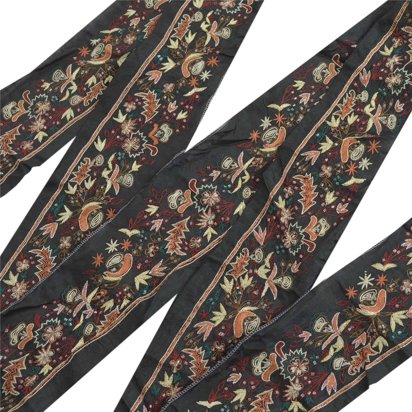 Sanskriti Vintage Sari Border Hand Beaded Craft 1 Yd Sewing Black Trims Lace