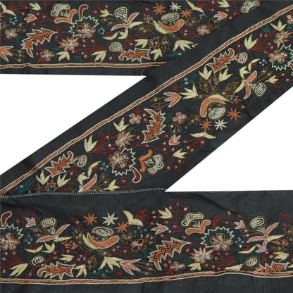 Sanskriti Vintage Sari Border Hand Beaded Craft 1 Yd Sewing Black Trims Lace