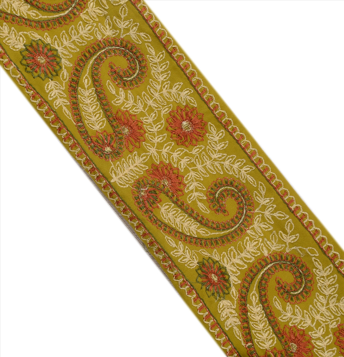 Sanskriti Vintage Sarees Border Green Hand Embroidered Zari 1 Yd Saree Trim 3.5W Art Silk Sari Ribbon Lace