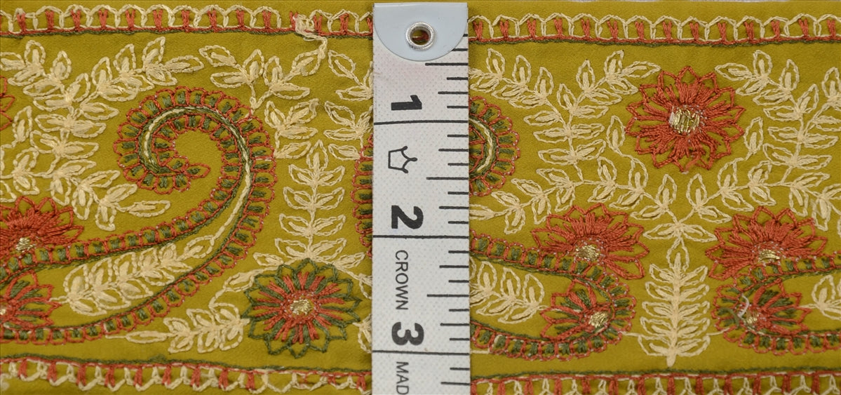 Sanskriti Vintage Saree Border Hand Embroidered Zari 1 YD Trim 3.5w Green Lace