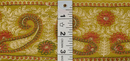 Sanskriti Vintage Saree Border Hand Embroidered Zari 1 YD Trim 3.5w Green Lace