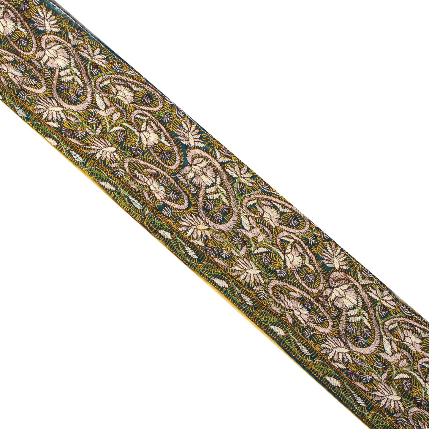 Sanskriti Vintage 1 Yard 3.5"W Sari Border Green Georgette Hand Embroidered Lace