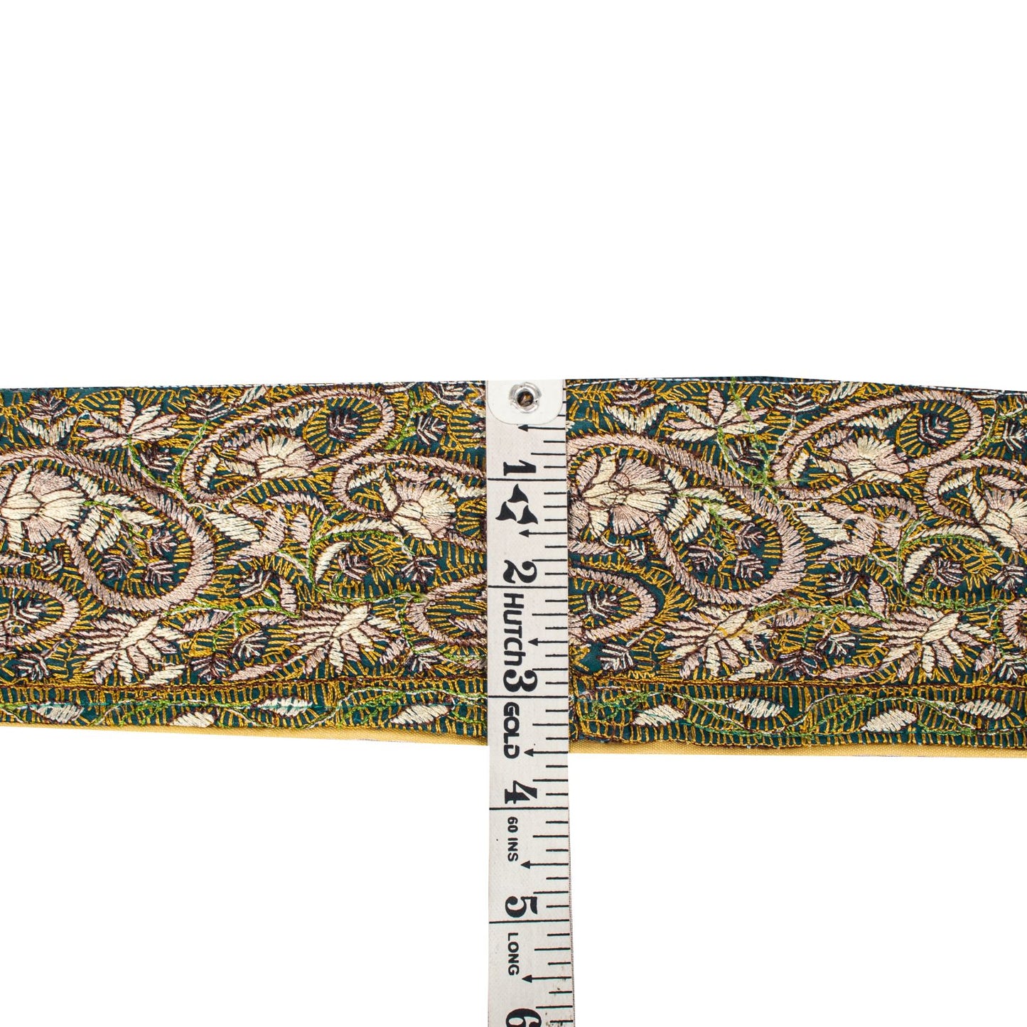 Sanskriti Vintage 1 Yard 3.5"W Sari Border Green Georgette Hand Embroidered Lace