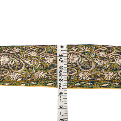 Sanskriti Vintage 1 Yard 3.5"W Sari Border Green Georgette Hand Embroidered Lace