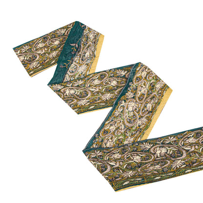 Sanskriti Vintage 1 Yard 3.5"W Sari Border Green Georgette Hand Embroidered Lace