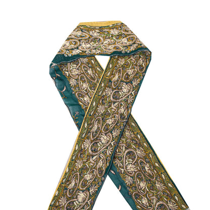 Sanskriti Vintage 1 Yard 3.5"W Sari Border Green Georgette Hand Embroidered Lace