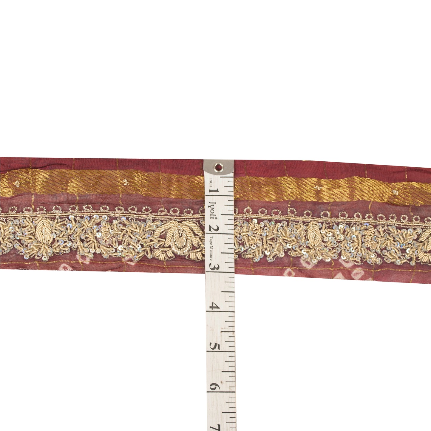 Sanskriti Vintage Sari/Saree Border Hand Bead Zardozi 1 YD Trim Marron 3W Lace