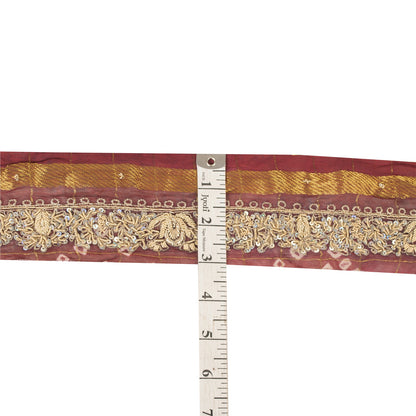 Sanskriti Vintage Sari/Saree Border Hand Bead Zardozi 1 YD Trim Marron 3W Lace