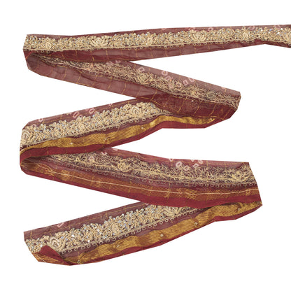 Sanskriti Vintage Sari/Saree Border Hand Bead Zardozi 1 YD Trim Marron 3W Lace