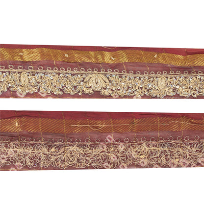 Sanskriti Vintage Sari/Saree Border Hand Bead Zardozi 1 YD Trim Marron 3W Lace