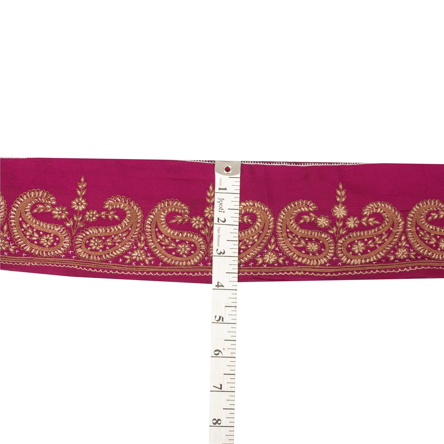 Sanskriti Vintage Sari Border Hand Embroidery 1YD Trims 3.7W Paisley Purple Lace