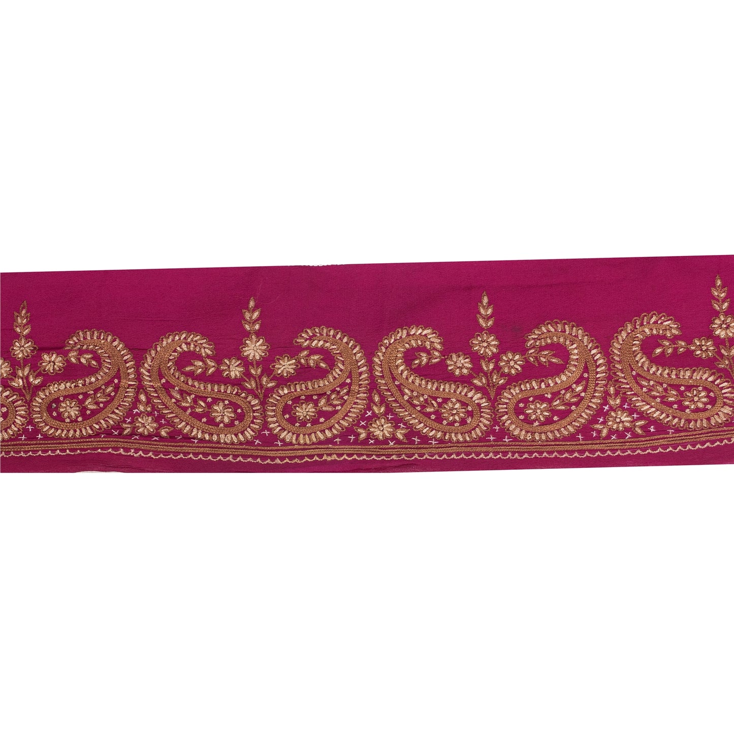 Sanskriti Vintage Sari Border Hand Embroidery 1YD Trims 3.7W Paisley Purple Lace