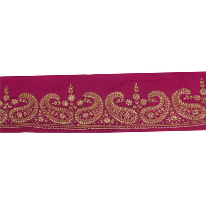 Sanskriti Vintage Sari Border Hand Embroidery 1YD Trims 3.7W Paisley Purple Lace