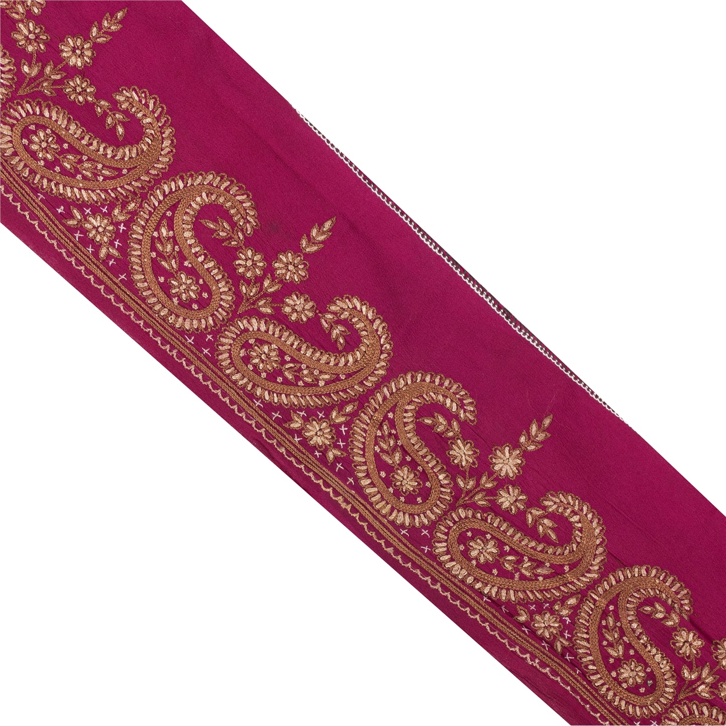 Sanskriti Vintage Sari Border Hand Embroidery 1YD Trims 3.7W Paisley Purple Lace