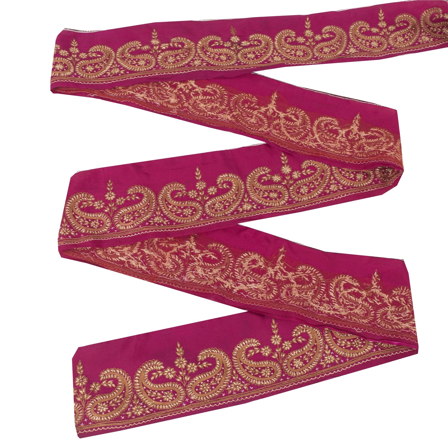 Sanskriti Vintage Sari Border Hand Embroidery 1YD Trims 3.7W Paisley Purple Lace