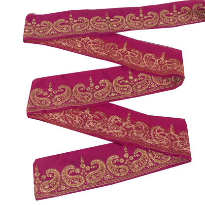 Sanskriti Vintage Sari Border Hand Embroidery 1YD Trims 3.7W Paisley Purple Lace