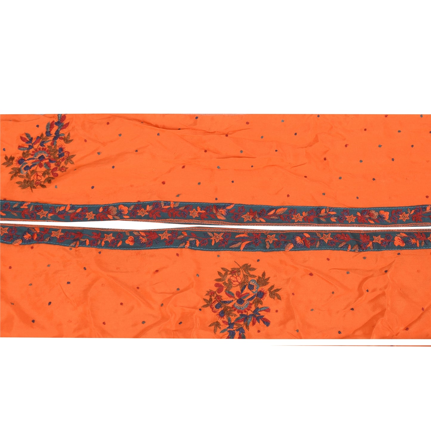Sanskriti Vintage Sari/Saree Border Hand Embroidery 1 YD Trim Orange Patch Lace