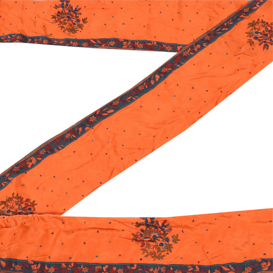 Sanskriti Vintage Sari/Saree Border Hand Embroidery 1 YD Trim Orange Patch Lace