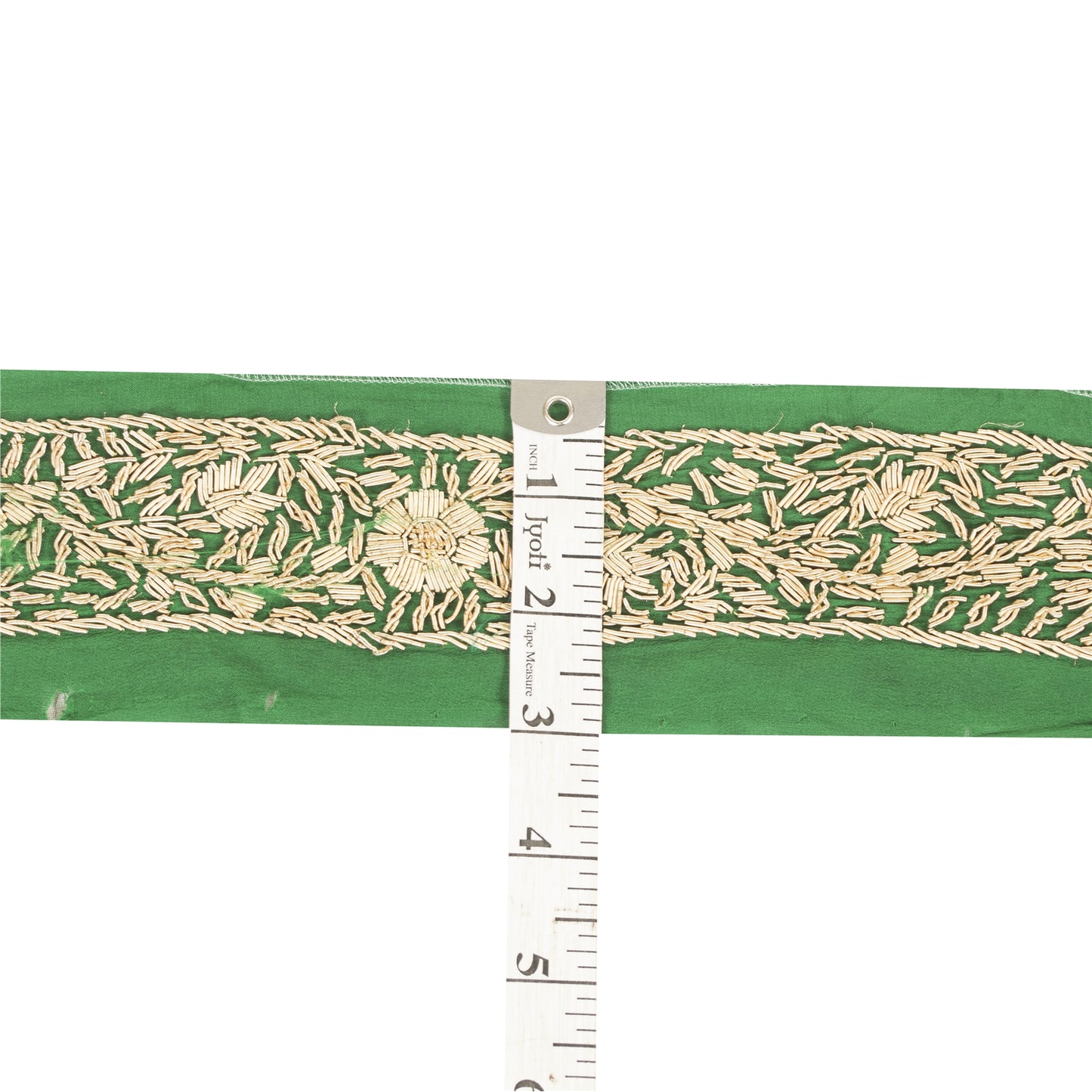 Sanskriti Vintage Sari Border Hand Embroidery Zardozi Craft 1 YD Green Trim Lace