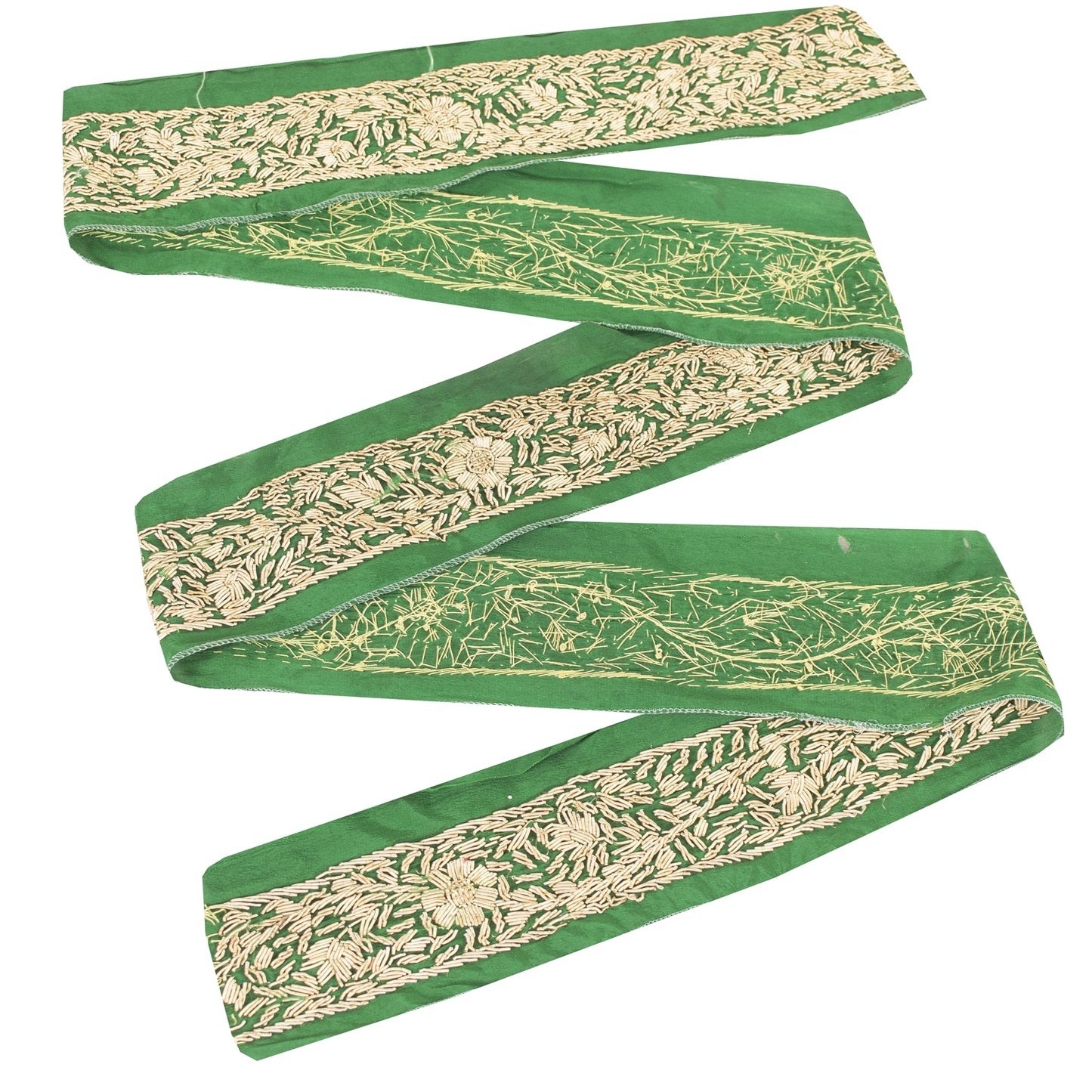 Sanskriti Vintage Sari Border Hand Embroidery Zardozi Craft 1 YD Green Trim Lace