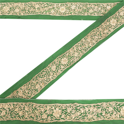 Sanskriti Vintage Sari Border Hand Embroidery Zardozi Craft 1 YD Green Trim Lace