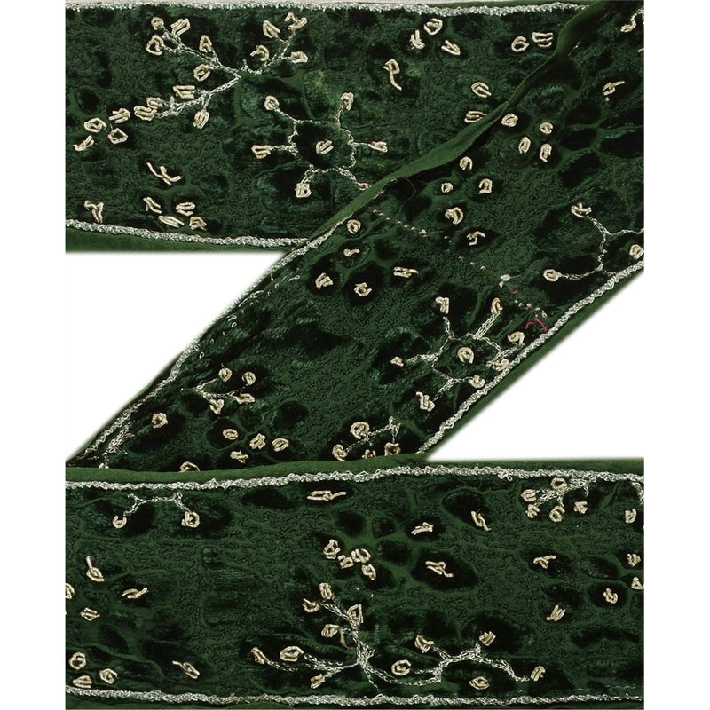 Sanskriti Vintage Sari Border Woven Craft 1 YD Sewing Green Trims Decor Lace