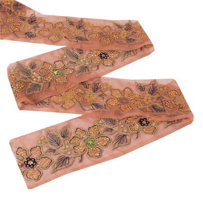 Sanskriti Vintage Sari/Saree Border Hand Beaded Sequins 1 YD Trim Pink 4W Lace