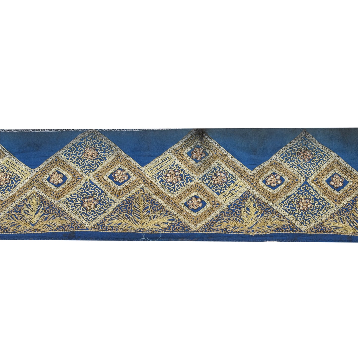 Sanskriti Vintage Saree Border Embroidered Zari Craft 1 YD Trims 3.3W Blue Lace