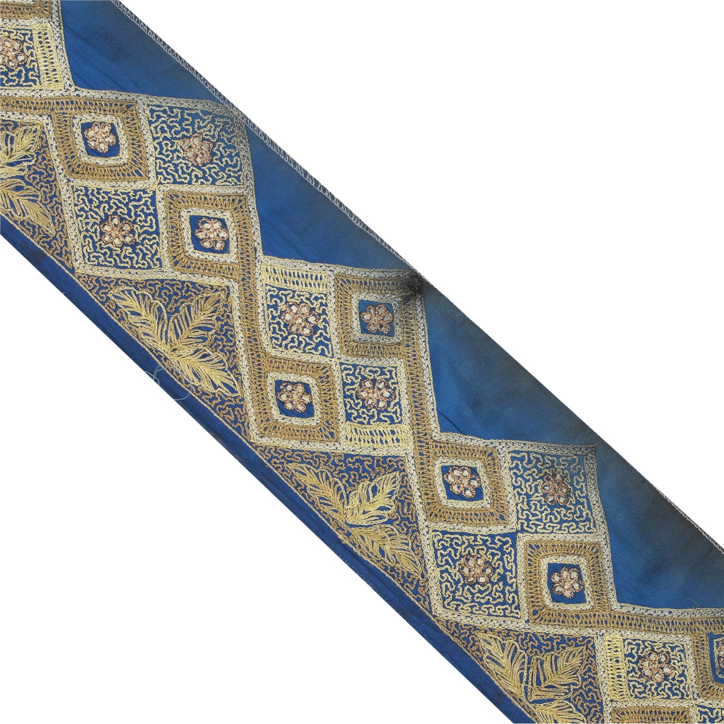 Sanskriti Vintage Saree Border Embroidered Zari Craft 1 YD Trims 3.3W Blue Lace