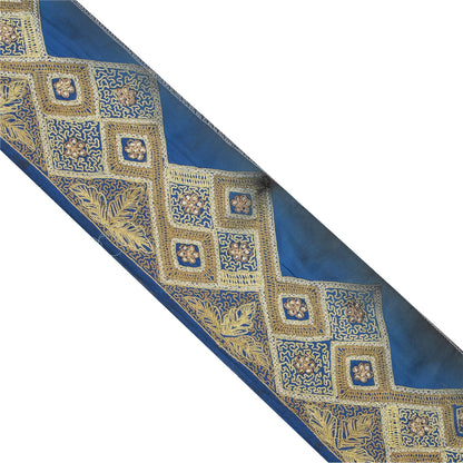 Sanskriti Vintage Saree Border Embroidered Zari Craft 1 YD Trims 3.3W Blue Lace