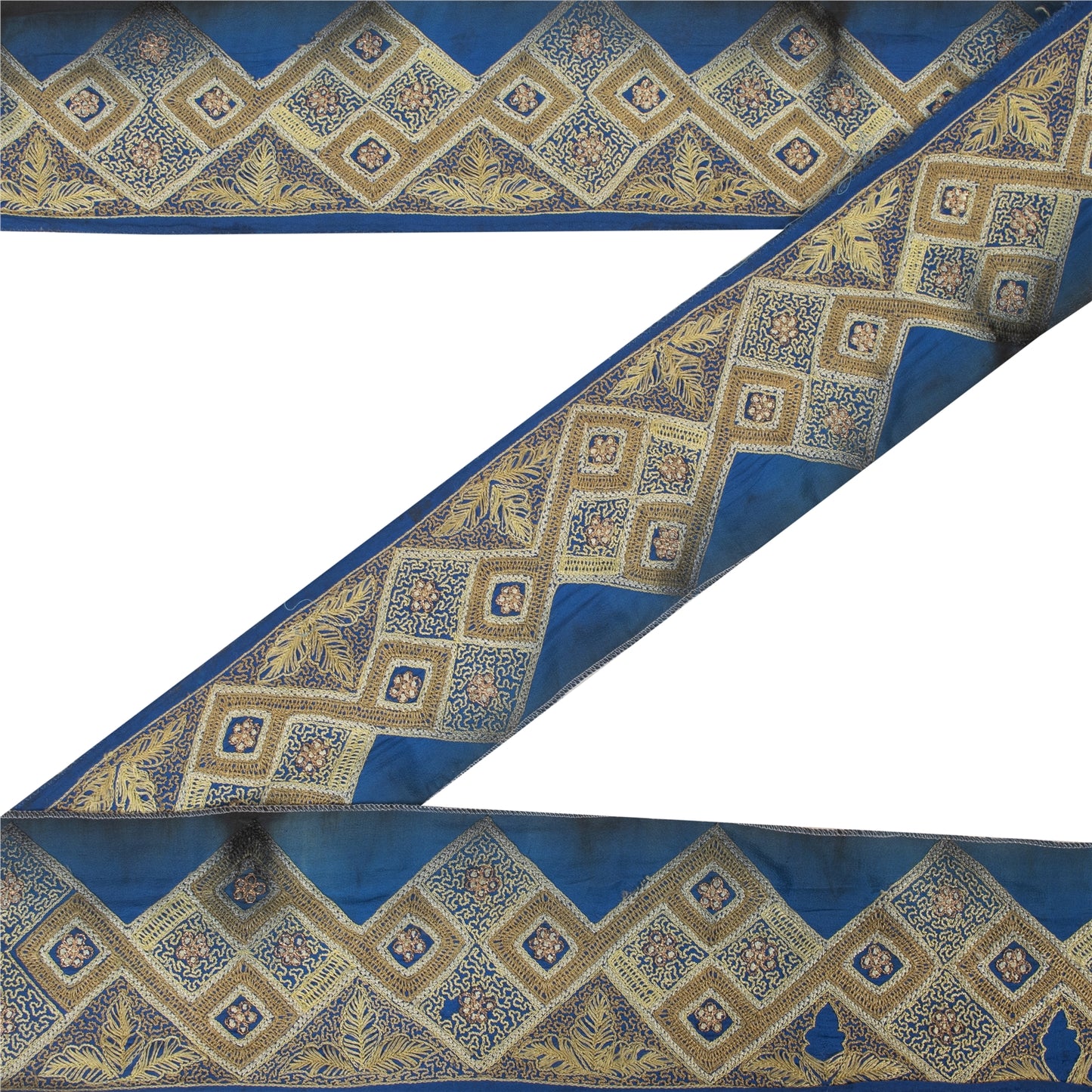 Sanskriti Vintage Saree Border Embroidered Zari Craft 1 YD Trims 3.3W Blue Lace