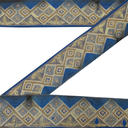 Sanskriti Vintage Saree Border Embroidered Zari Craft 1 YD Trims 3.3W Blue Lace
