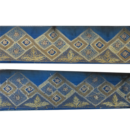 Sanskriti Vintage Saree Border Embroidered Zari Craft 1 YD Trims 3.3W Blue Lace