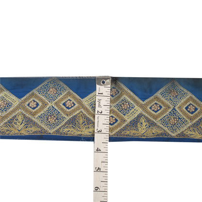 Sanskriti Vintage Saree Border Embroidered Zari Craft 1 YD Trims 3.3W Blue Lace