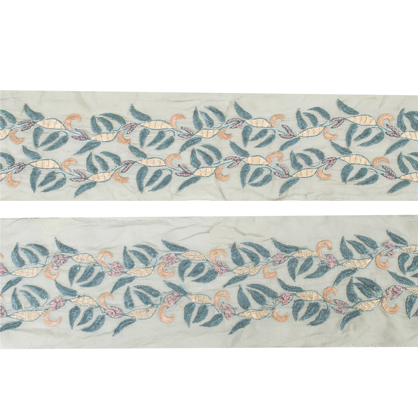 Sanskriti Vintage Sari/Saree Border Embroidered Thread 1 YD Trim White 3W Lace