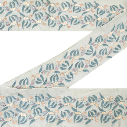 Sanskriti Vintage Sari/Saree Border Embroidered Thread 1 YD Trim White 3W Lace