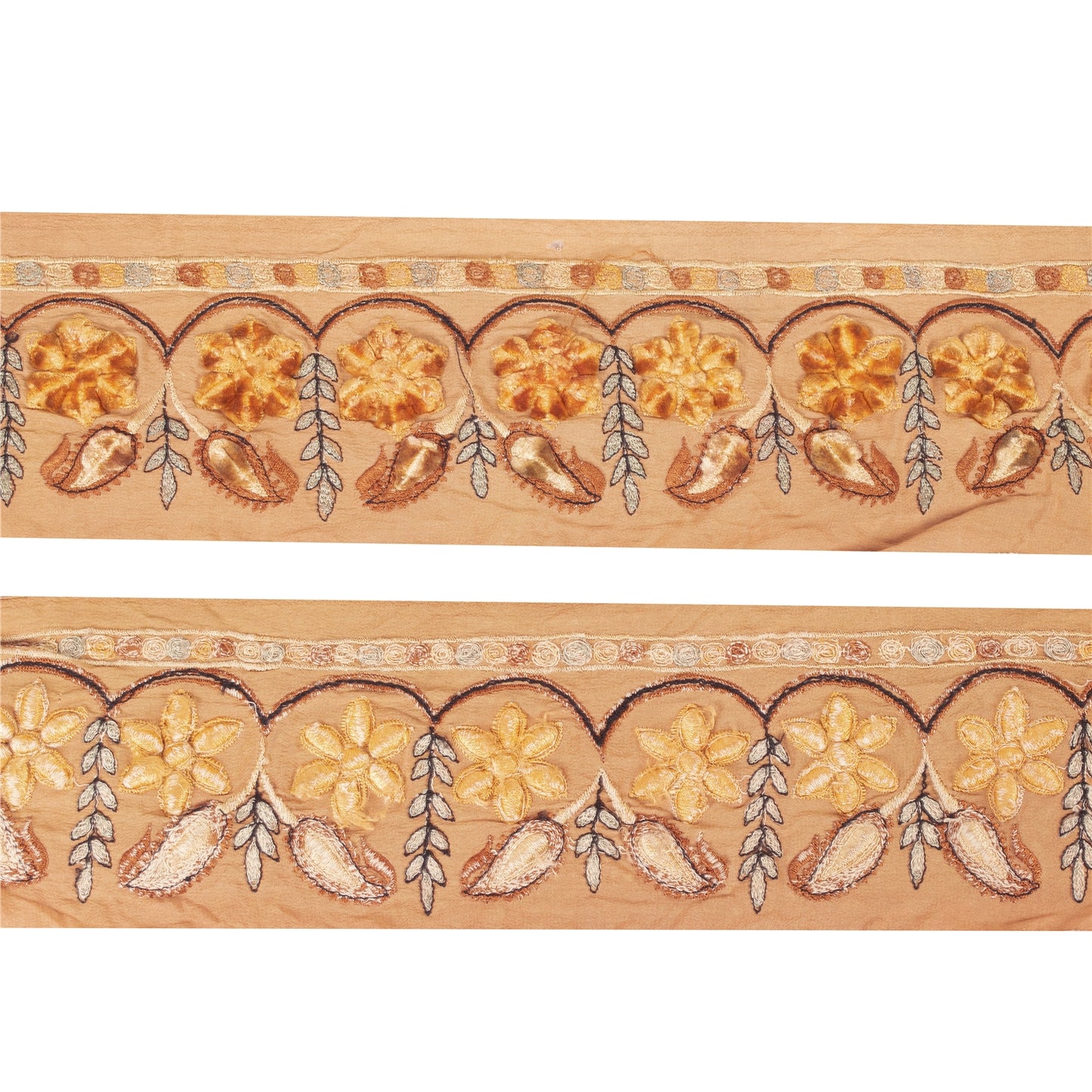 Sanskriti Vintage Sari/Saree Border Embroidered Thread 1 YD Trim Orange Lace