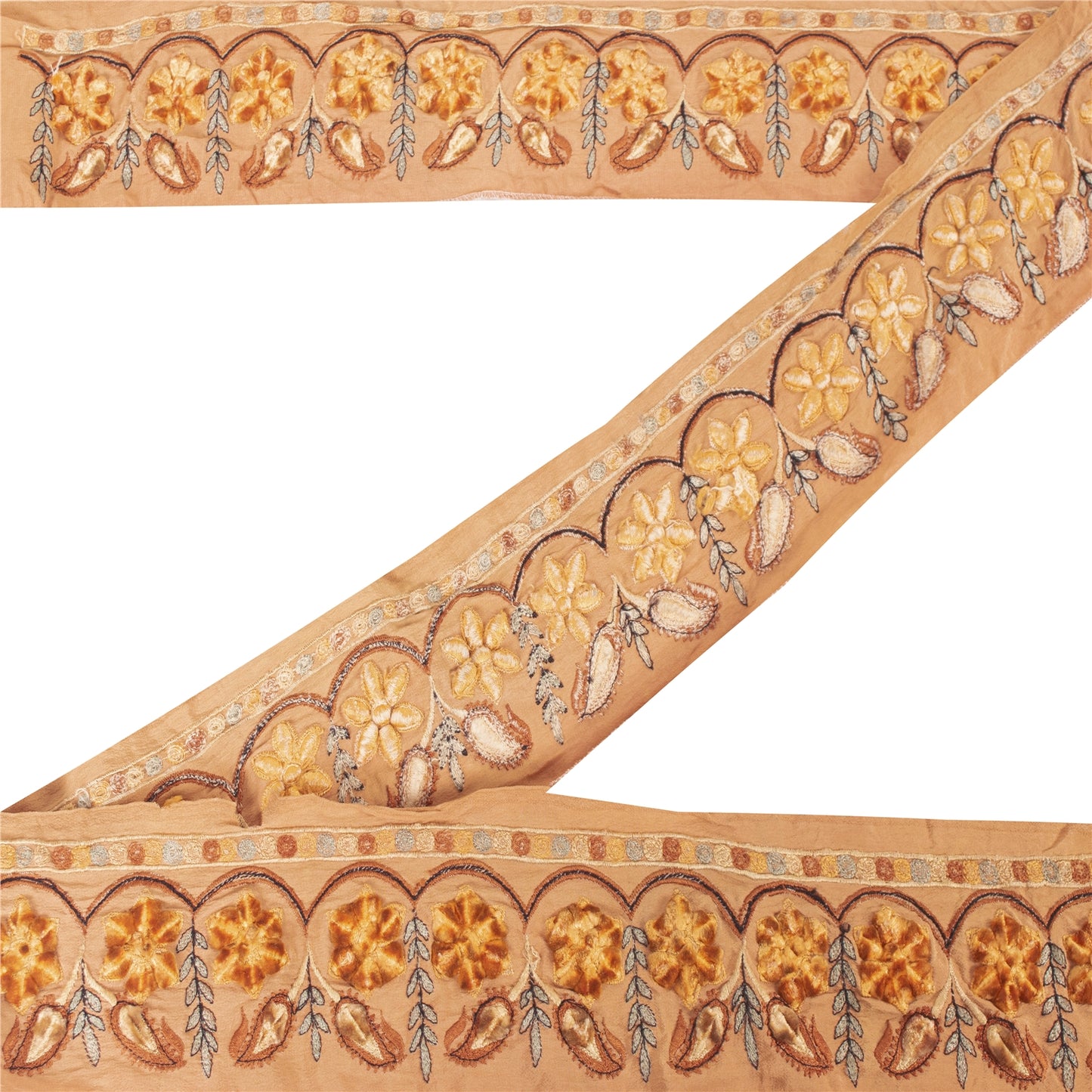 Sanskriti Vintage Sari/Saree Border Embroidered Thread 1 YD Trim Orange Lace