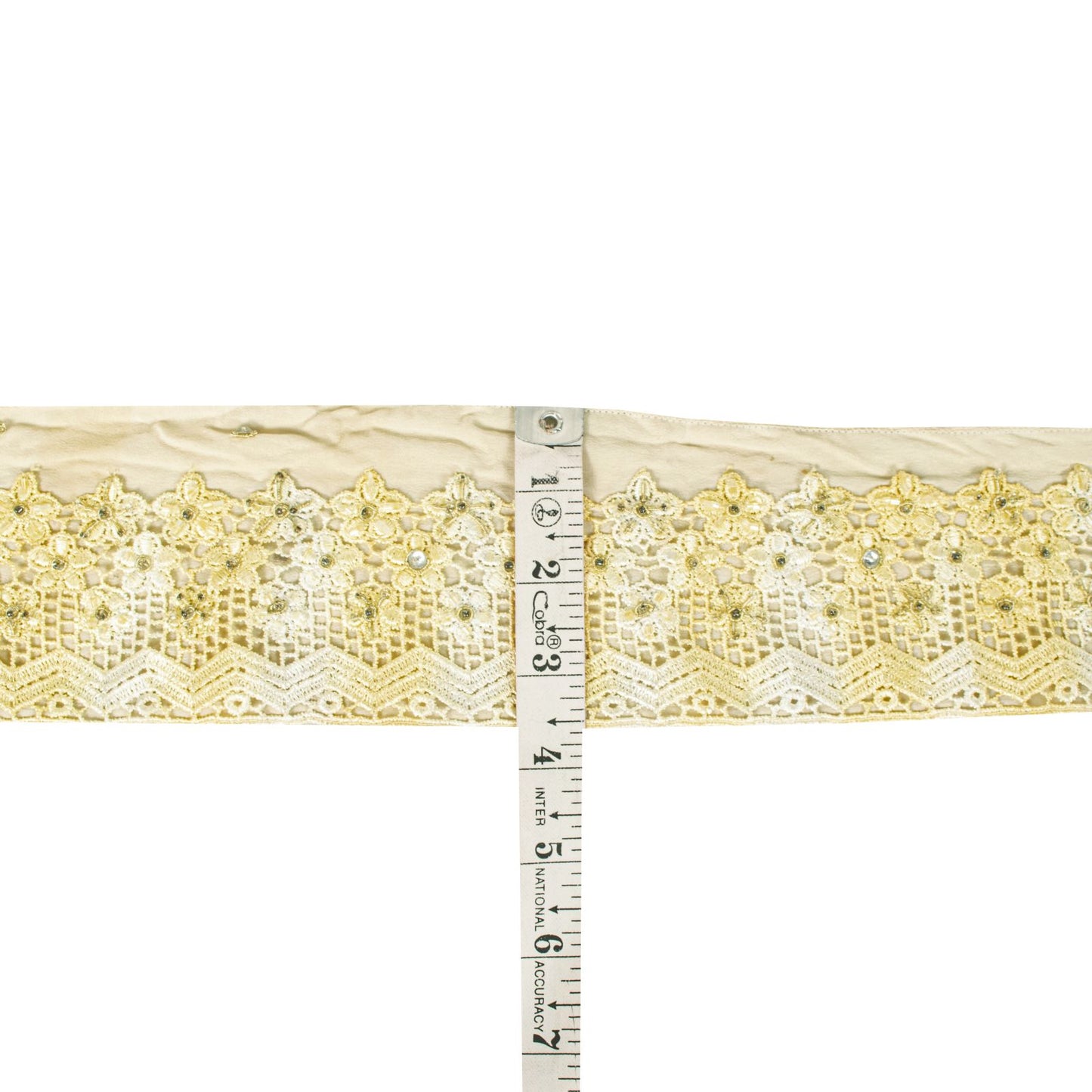 Sanskriti Vintage 1 YD Sari Border Cream Pure Crepe Crochet Hand Bead Trim Lace