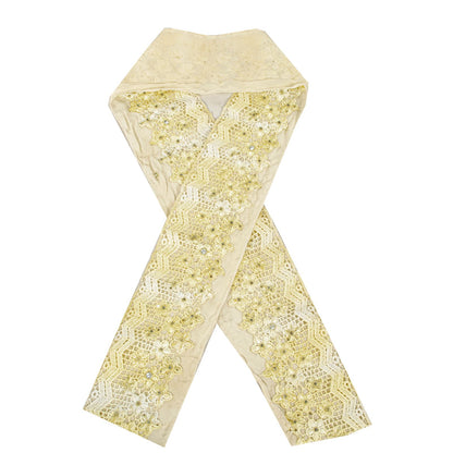 Sanskriti Vintage 1 YD Sari Border Cream Pure Crepe Crochet Hand Bead Trim Lace