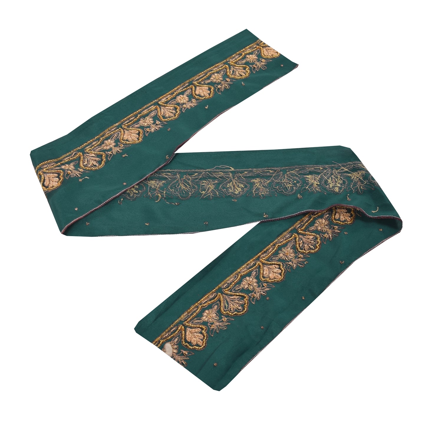 Sanskriti Vintage Saree Border Hand Beaded Craft Trims Lace 1 Yard Sequins Green